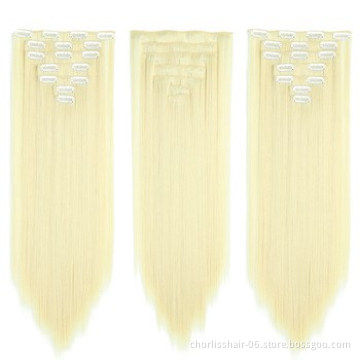 Wholesale Hot Sale 22" Hairpiece  Straight Clip in Hair Synthetic Clip In Hair Extensions Heat Resistant fiber For Woman